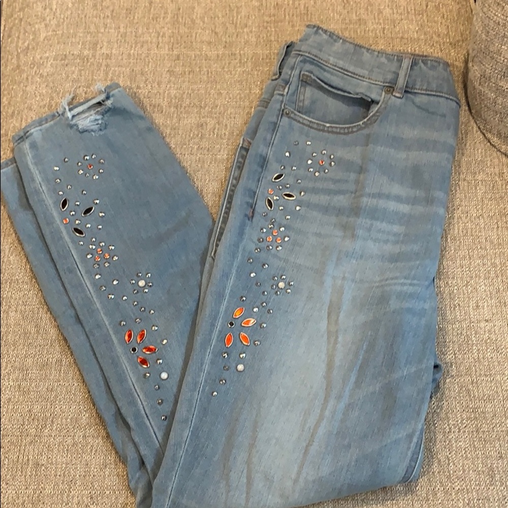 Express High Waisted Embellished skinny jeans